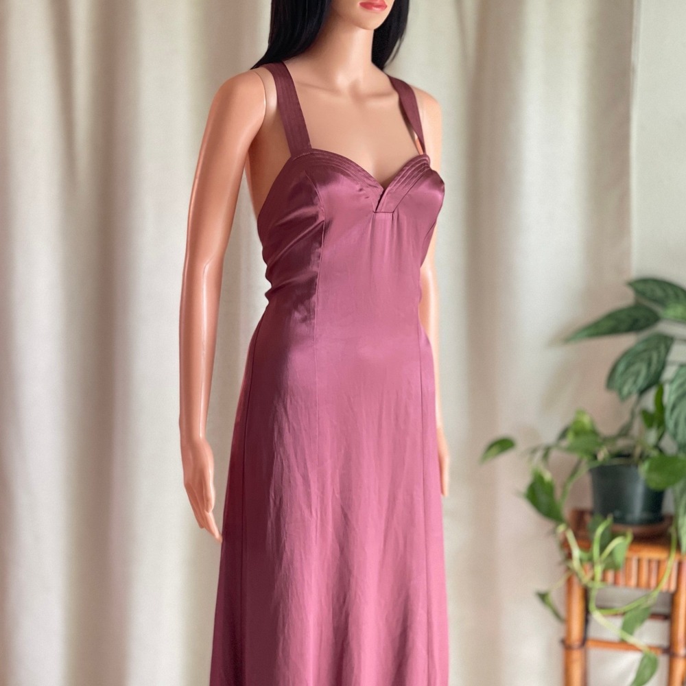 NWOT Anthropologie Cross‎ Back Midi Dress Mauve Plum Satin Slip Open Back Size 6